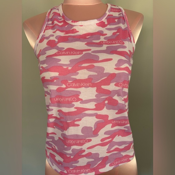 Calvin Klein pink camo racer back tank top junior size medium - Picture 1 of 4